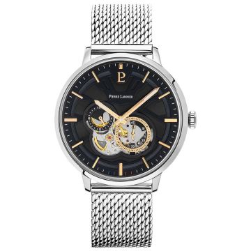 Montre Homme TRIO Cadran Noir Bracelet Acier milanais Argenté