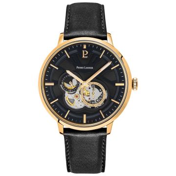Montre Homme TRIO Cadran Noir Bracelet Cuir Noir