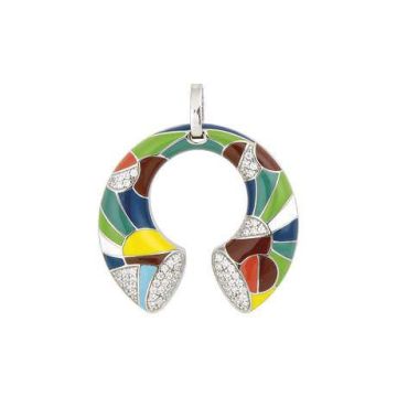 Pendentif Argent 925 + Laque Et Oxydes
