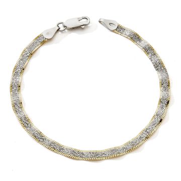 Bracelet 925 Tout Argent Gauffre Blan Jaune 18,5cm