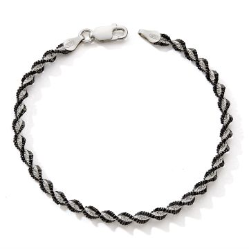 Bracelet 925 Tout Argent Torsade Blanc/Noir 18,5cm