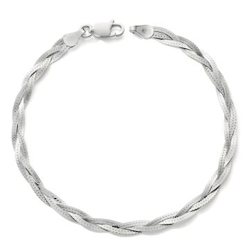 Bracelet 925 Argent Tresse 3 Fil Blanc 18,5cm
