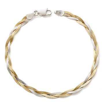 Bracelet 925 Tout Argent Tresse 3 Fils Bla/Jau c263 18,5cm