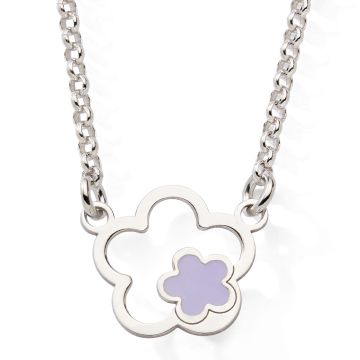 Collier 925 Tout Argent 925 Tout Argent Maille Jaseron Fleur Laque Violette 42+2cm