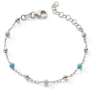 Bracelet 925 Tout Argent Boule Argent/Bleu/Turquoise 14+3cm