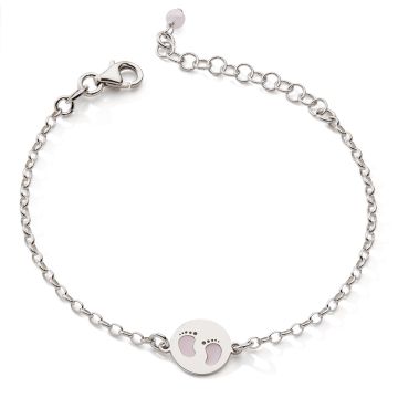 Bracelet 925 Cercle Pieds Roses Oxyde De Zirconium Rose 12+2,5cm