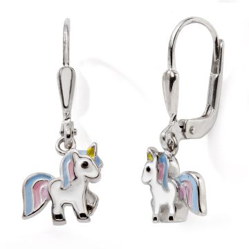 Boucles D'oreilles Brisure 925 Tout Argent Licorne laquÉ Blanc/Rose/Bleu