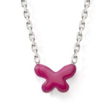 Collier 925 Papillon Laque Fushia 38+4cm