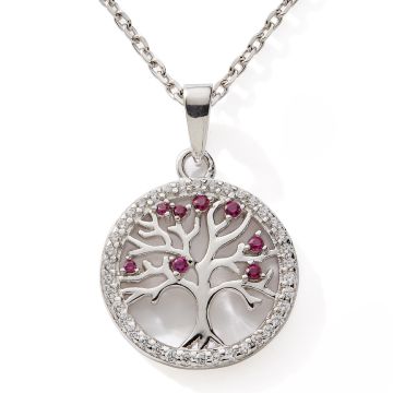 Collier 925 Oxydes Rouge cercle15mm Arbre De Vie