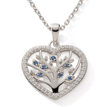 Collier 925 Oxydes Bleu Coeur Arbre De Vie