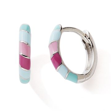 Créoles 925 Tout Argent Laque Rose/Fushia/Bleu/Turquoise D-11