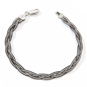 Bracelet 925 Tout Argent 3 Fils Noir c325 18,5cm