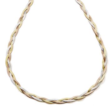 Collier 925 Tout Argent 3 Couleurs Tresse 42cm c647