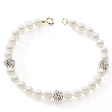 Bracelet 375 millièmest 5.5/6 Pc Blanc + 3 Boul Cryst 7mm - 19cm