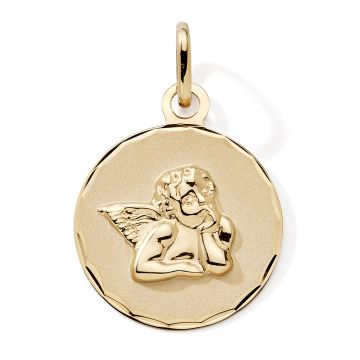Pendentif 375 or Jaune Medaille Ange Rond Gm