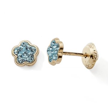 Boucles D'oreilles Vis 375 millièmes Fleur Cristaux Bleu