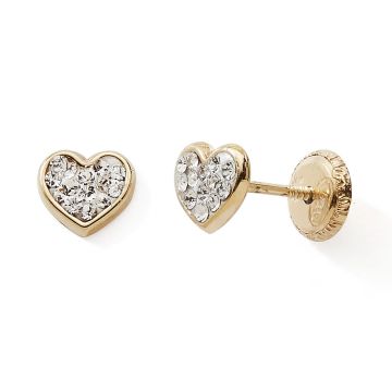 Boucles D'oreilles Vis 375 millièmes Coeur Cristaux Blanc