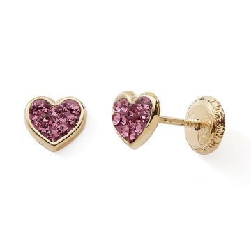 Boucles D'oreilles Vis 375 millièmes Coeur Cristaux Rose