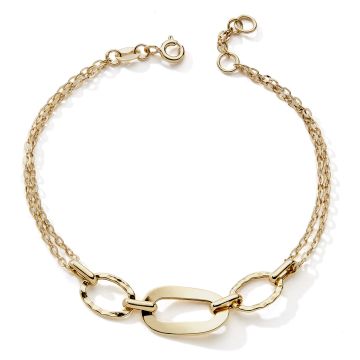 Bracelet or Jaune 375 3anneaux Double Chaine 18cm