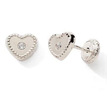 Boucles D'oreilles 375 Vis or Gris Coeur 1oxyde De Zirconium