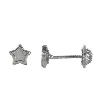 Boucles D'oreilles Vis 375 or Blanc Etoile Nacre