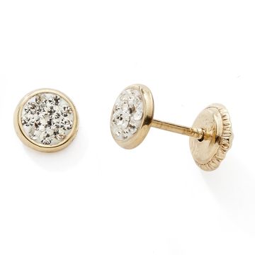 Boucles D'oreilles Vis 375 or Jaune Cristaux Blanc Rond