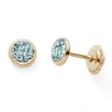 Boucles D'oreilles Vis 375 or Jaune Cristaux Bleu Rond