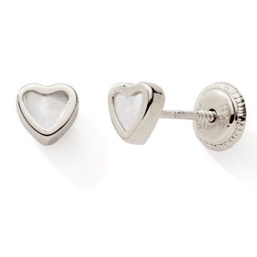 Boucles D'oreilles Vis 375 or Gris Coeur Nacre