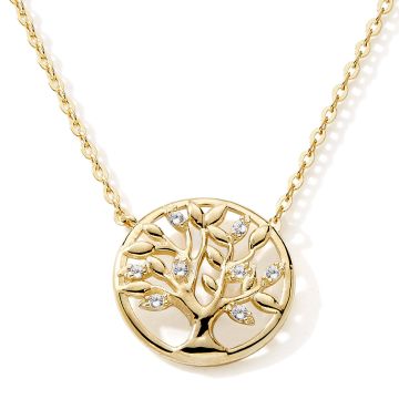 Collier 375 or Jaune Oxyde De Zirconium Arbre De Vie 42+3cm