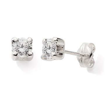 Boucles D'oreilles 375 or Gris Oxyde De Zirconium 4mm 4-Griffes Boules