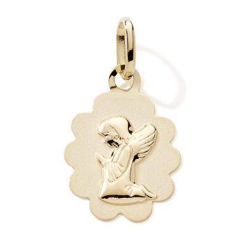 Pendentif 375 or Jaune Medaille Ovale Fantaisie Ange Priere