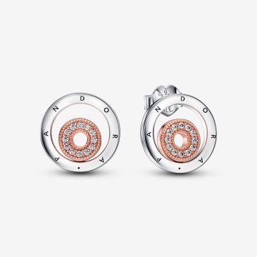 Clous d’Oreilles Cercles Logo Bicolores Pandora Signature