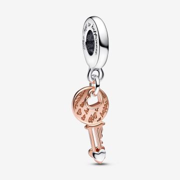 Charm Pendant Clé & Cœur Coulissant Bicolore