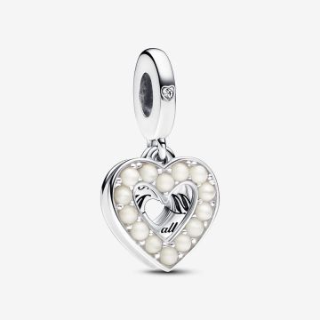 Charm Pendant Double Cœur Blanc Nacré