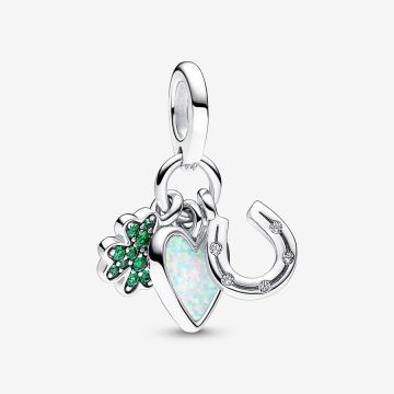 Charm Pendant Triple Trèfle à Quatre Feuilles, Cœur et Fer à Cheval
