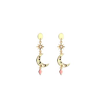 Pendantes Les Cadettes or jaune Laque bleu marine, corail Felicidad