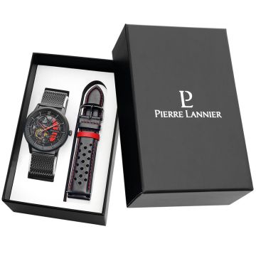 Coffret Homme PADDOCK Cadran Noir Bracelet Acier milanais Noir