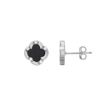 Boucles d'oreilles Charles Garnier en argent, agate noire, oxyde de zirconium