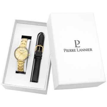 Coffret Femme CHOUQUETTE Doré Cadran Doré Bracelet Cuir Noir 12 MM