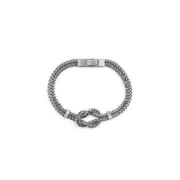 Bracelet Acier Rhodié, Plaque Guess En Acier Rhodié Brossé Sailor Knot Homme Guess Bijoux