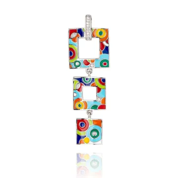 Pendentif Sq Argent 925 + Laque Et Oxydes