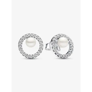 Clous d'Oreilles Perle de Culture d'Eau Douce Traitée & Halo Pavé