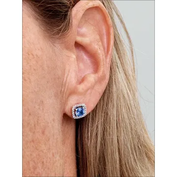 Clous d'Oreilles Halo Bleu Carré Scintillant