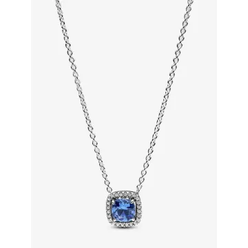 Collier à Pendentif Halo Bleu Carré Scintillant