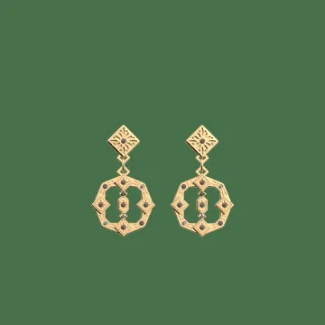 Les Georgettes Pendantes Laiton Doré À L'Or Fin, Oxydes De Zirconium Noirs Dorée Dorée, Noir 16 Mm