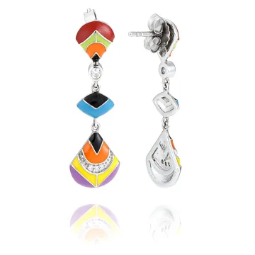 Boucles D'Oreilles Pendantes Argent 925 Laque Et Oxydes De Zirconium