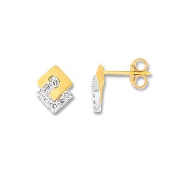 Boucles D'oreilles  Clous Oxyde Blanc Bicolore or 375