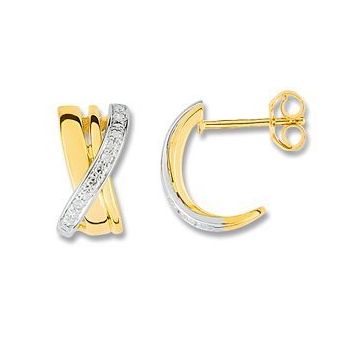 Boucles D'oreilles Clous Diamant 0,03 Bicolore Or750