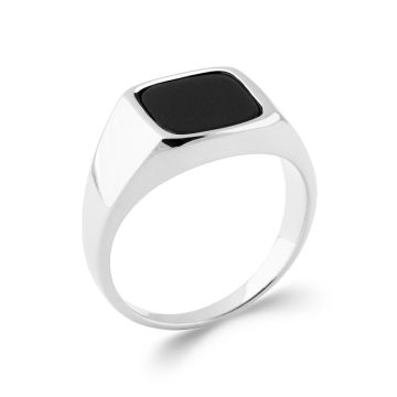Bague Argent 925 Rhodié Imitation Onyx