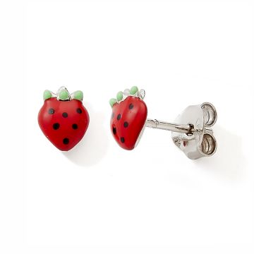Boucles D'oreilles 925 Tout Argent Fraise Laque